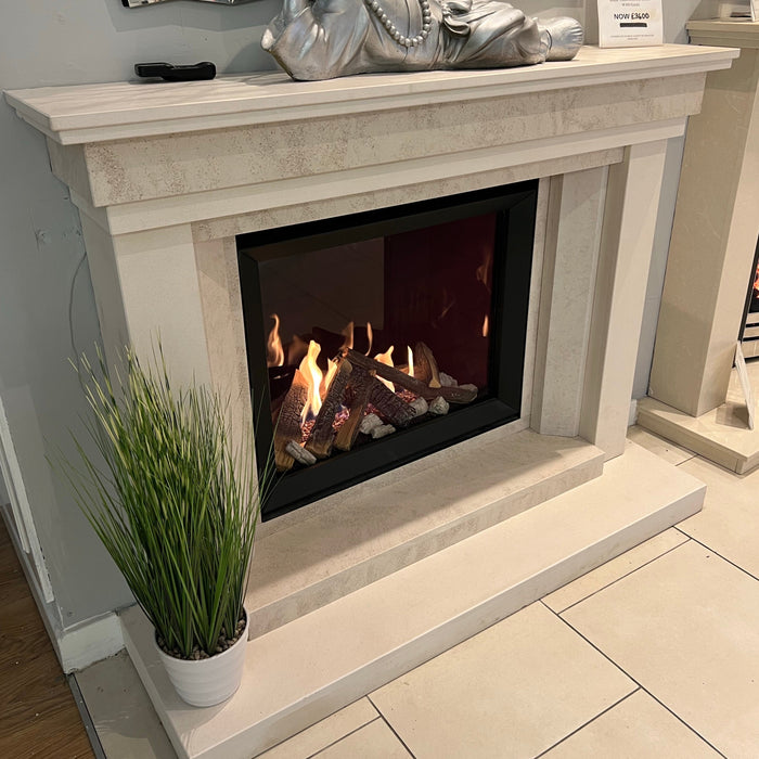 Limestone gas fireplace
