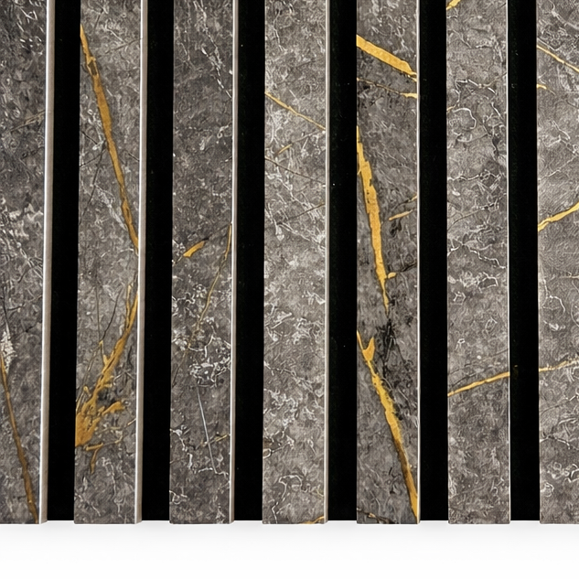 Black & Gold Acoustic Premium slatted wooden felt back wall Panels 2400mm x 600mm - x1 Panel