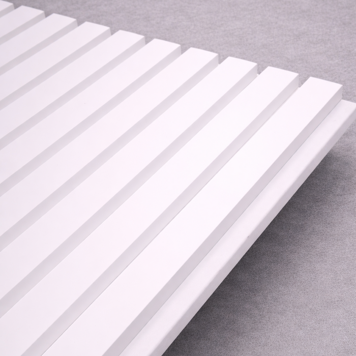 White on white felt back Acoustic Premium slatted wooden wall Panels 2400mm x 640mm x 21mm