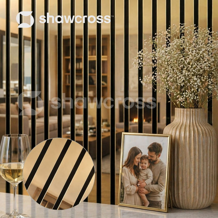 Gold Mirror Effect Acoustic Premium slatted wooden felt back wall Panels 2400mm x 600mm - x1 Panel