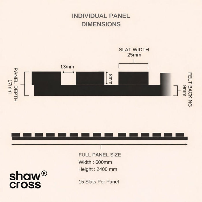 Jet black Acoustic Premium slatted wooden felt back wall Panels 2400mm x 600mm - x1 Panel