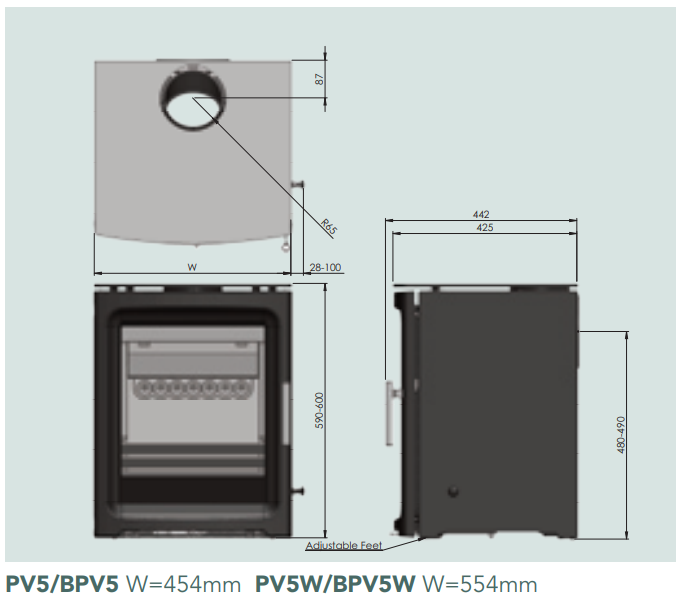 Purevision PV5W Wide Multi Fuel Stove