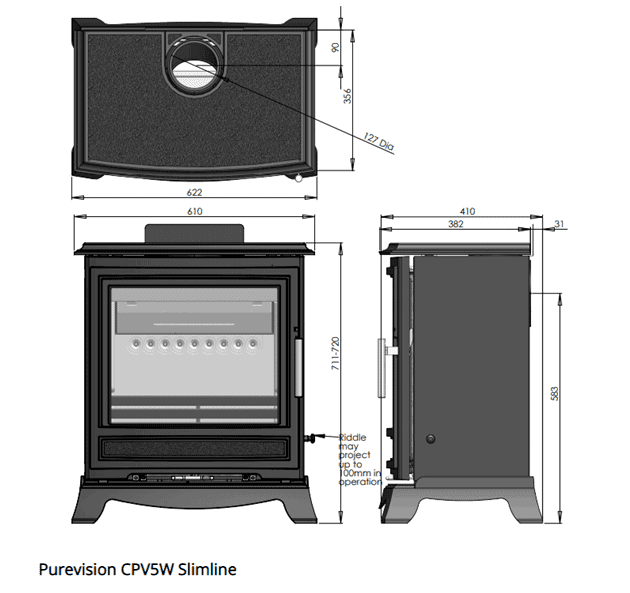 Purevision CPV5W Slimline Wide Multi Fuel Stove