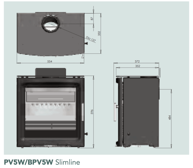 Purevision PV5W Wide Slimline 5kW Multi-Fuel Stove