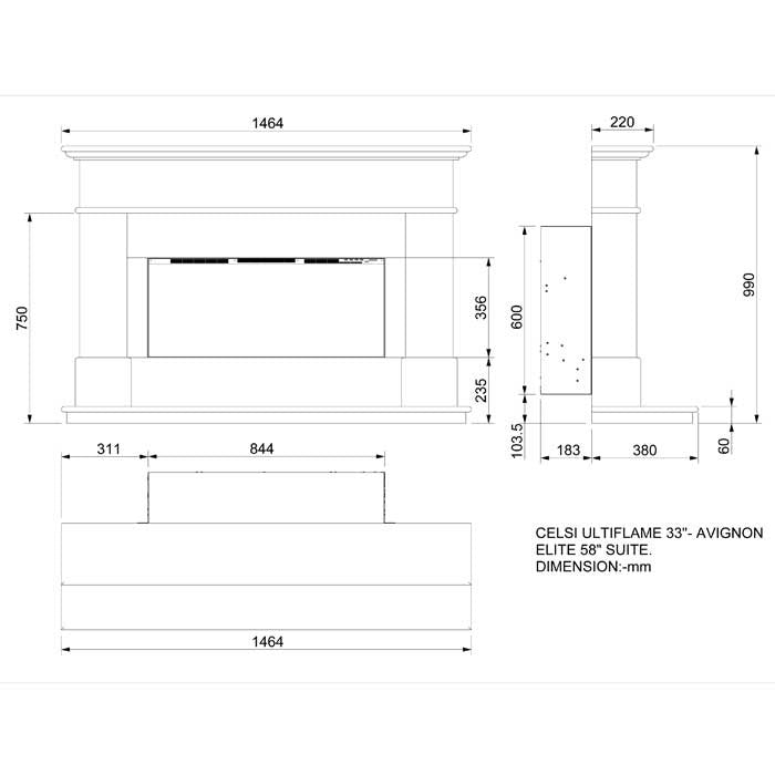 Celsi Ultiflame VR Avignon Elite Limestone Electric Fireplace Suite