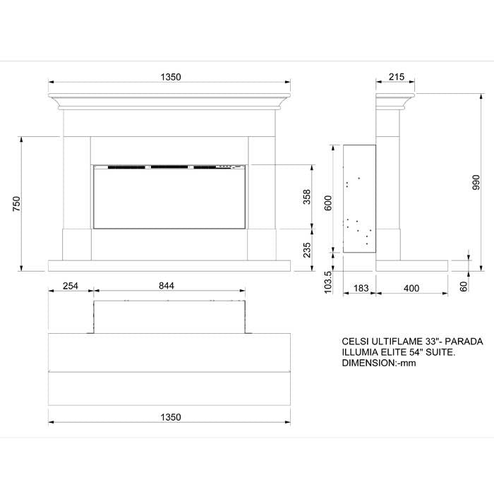 Celsi Ultiflame VR Parada Elite Illumia Limestone Electric Fireplace Suite