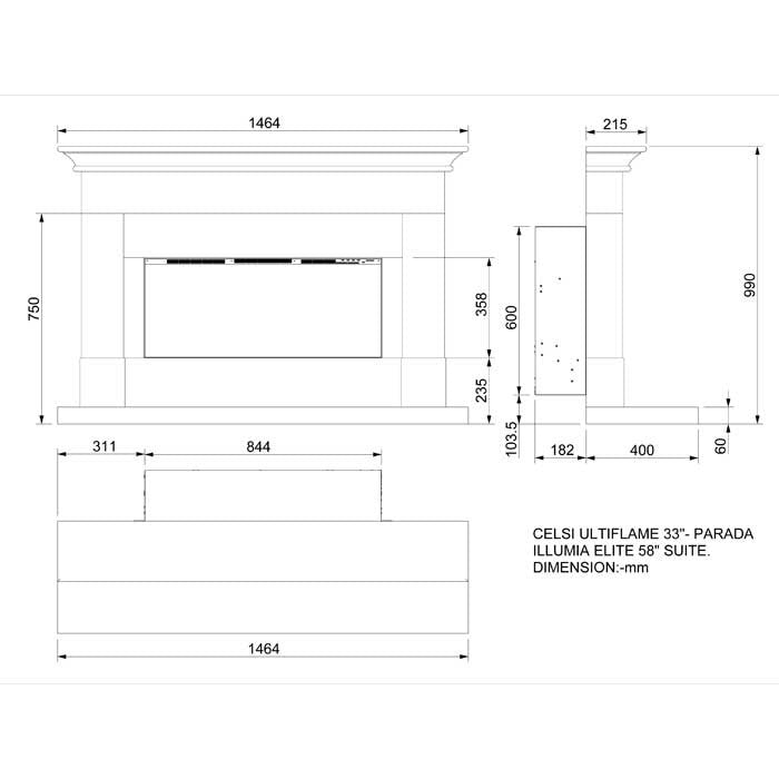 Celsi Ultiflame VR Parada Elite Illumia Limestone Electric Fireplace Suite