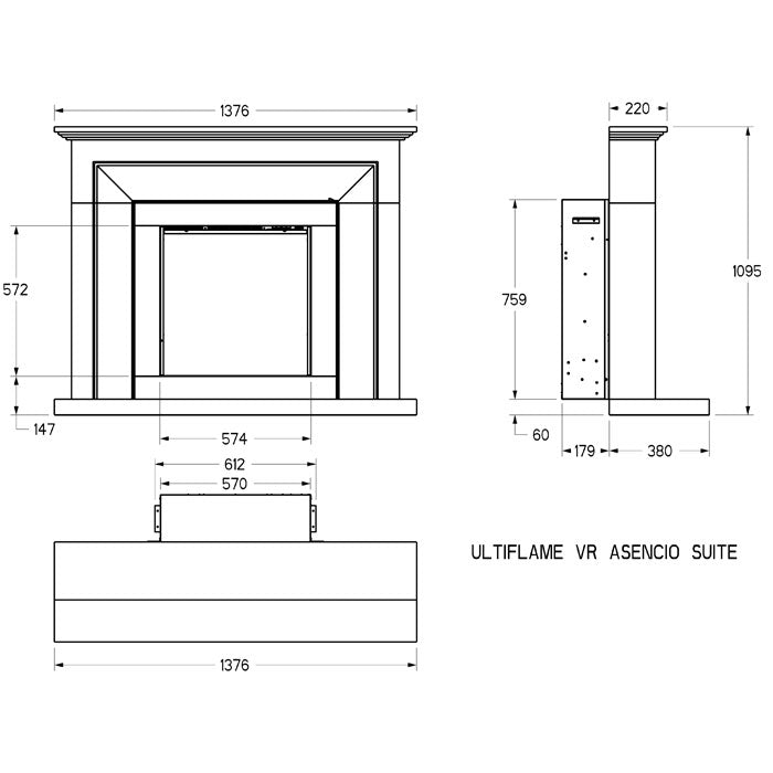Celsi DLX Asencio 600XT 54" Limestone Electric Fireplace Suite